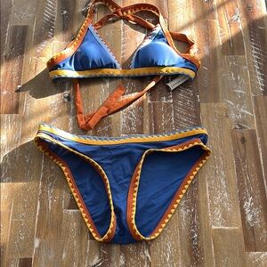 Lucky Brand Blue Bikini with Yellow Trim